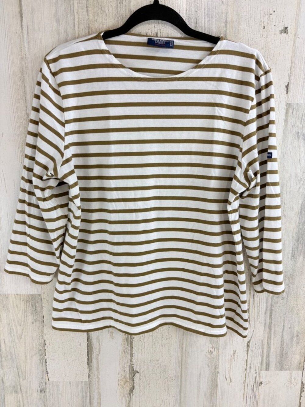 Saint James L’atelier Sz 14 M Green White Striped T Shirt